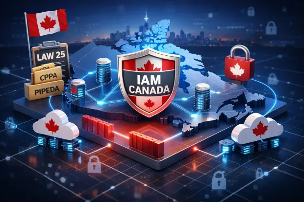 IAM Canada sovereignty control plane showing secure data infrastructure governed under Canadian laws like Law 25 and CPPA.