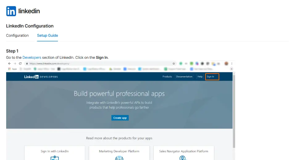 LinkedIn App Configuration