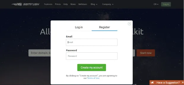Above the fold registration form