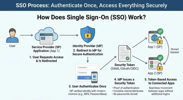 A diagram explaining how does SSO work