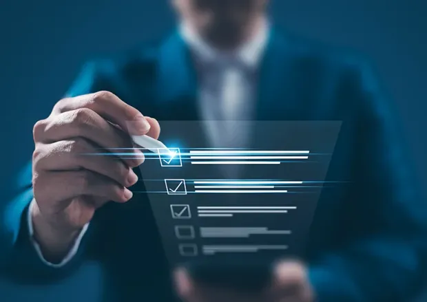 user updating a checklist on a digital device