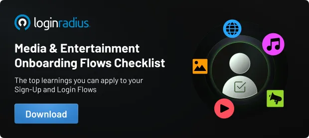 Image showing downloadable resource from loginradius named media and entertainment onboarding flows checklist