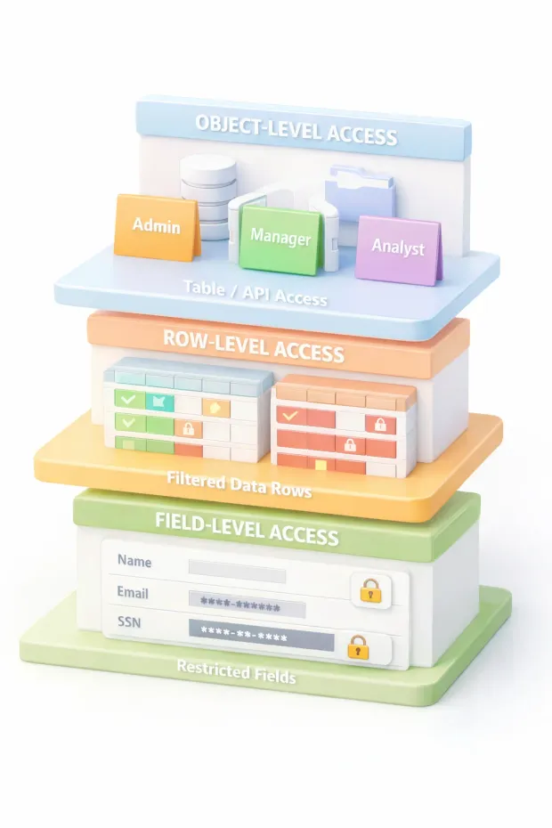 Illustration representing filtered data rows in object-level access control