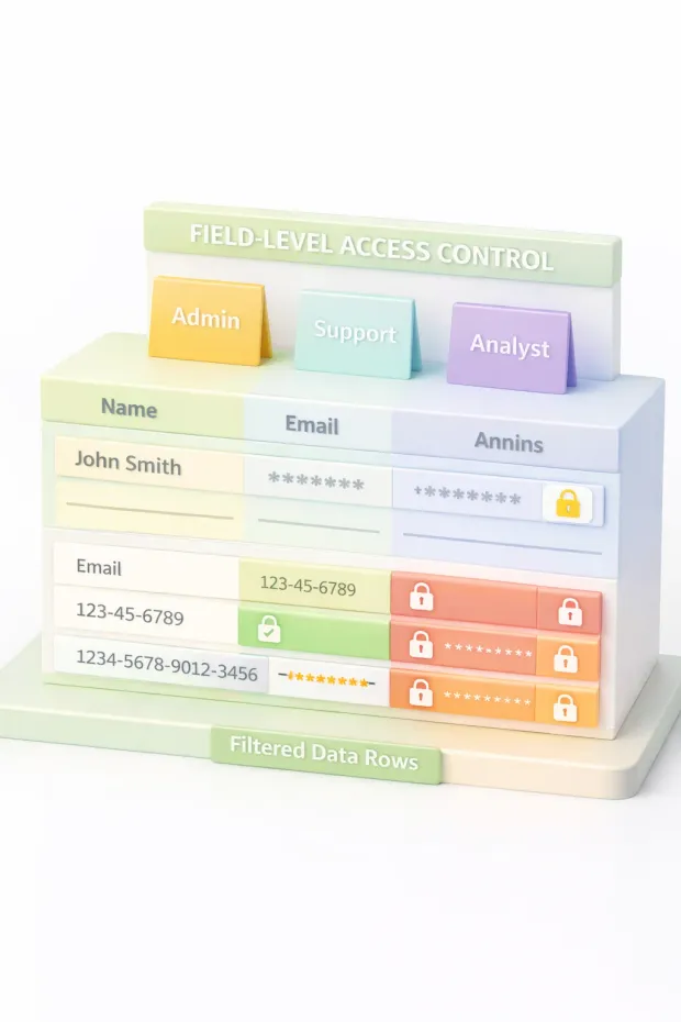 Illustration representing filtered data rows in field-level access control