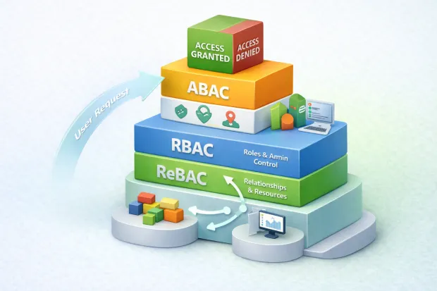 Illustration representing RBAC, ReBAC, and ABAC and their explanation