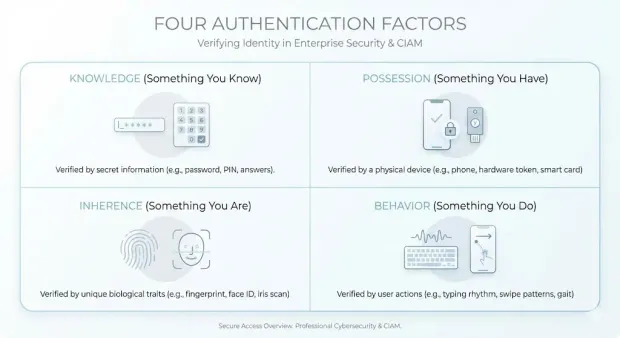 Illustration showcasing the four authentication factors.