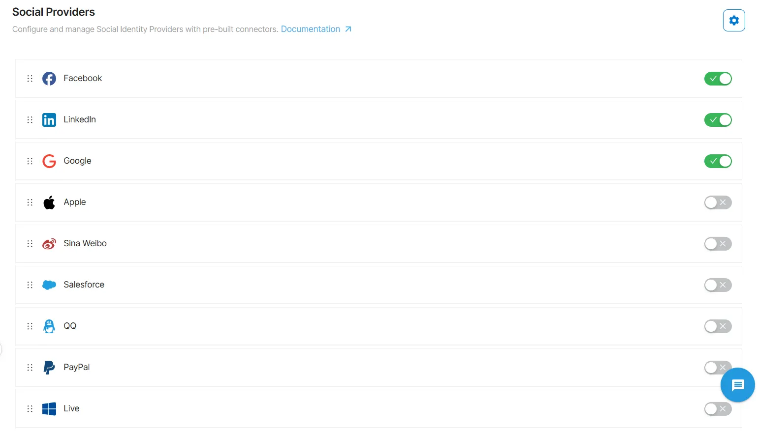 Screenshot of LoginRadius Social Providers dashboard