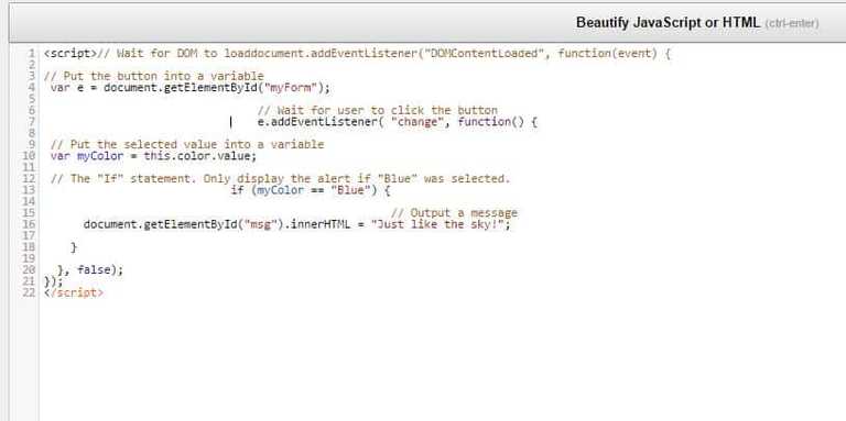 Beautifying JS code 1