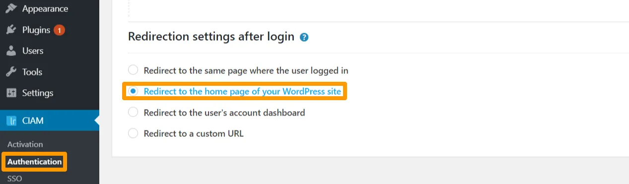 Authentication Settings ‹ CIAM — Home