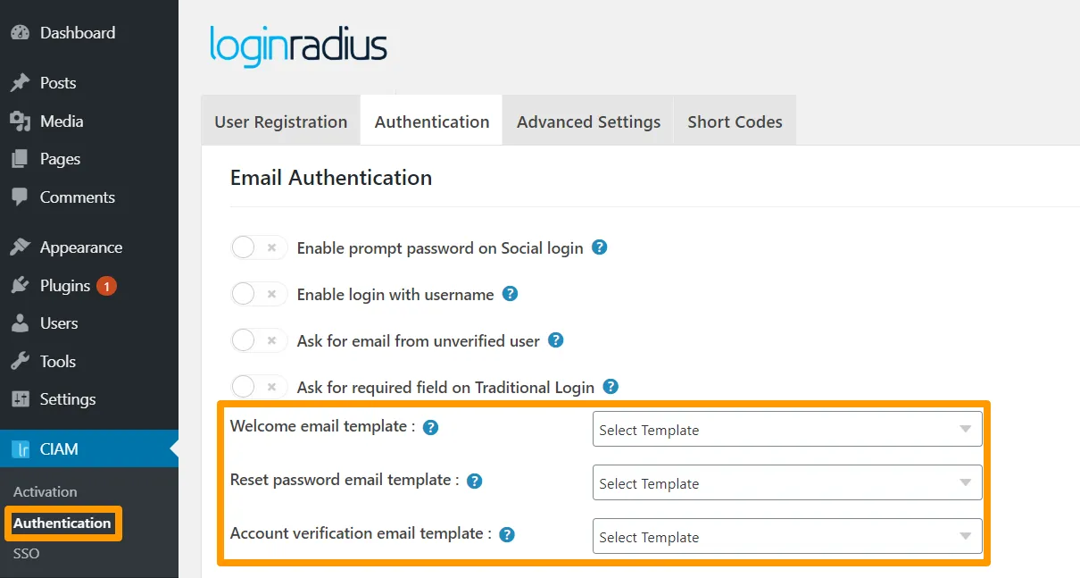 Authentication Settings ‹ Emailtemp