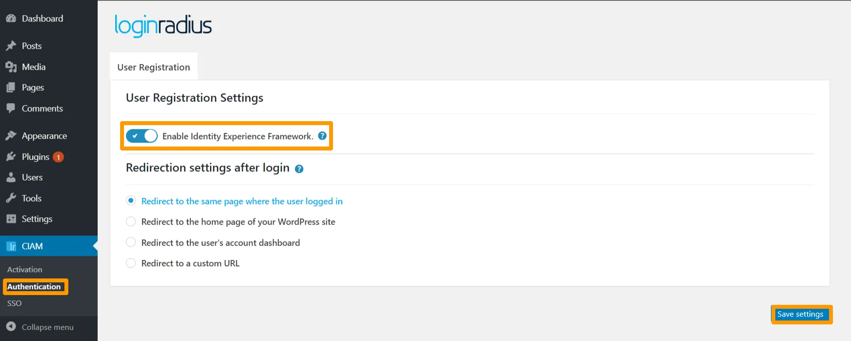 Authentication Settings ‹ Identity