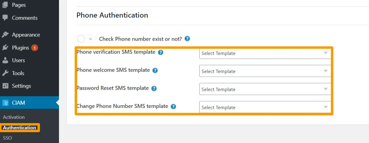 Authentication Settings ‹ Phone Template