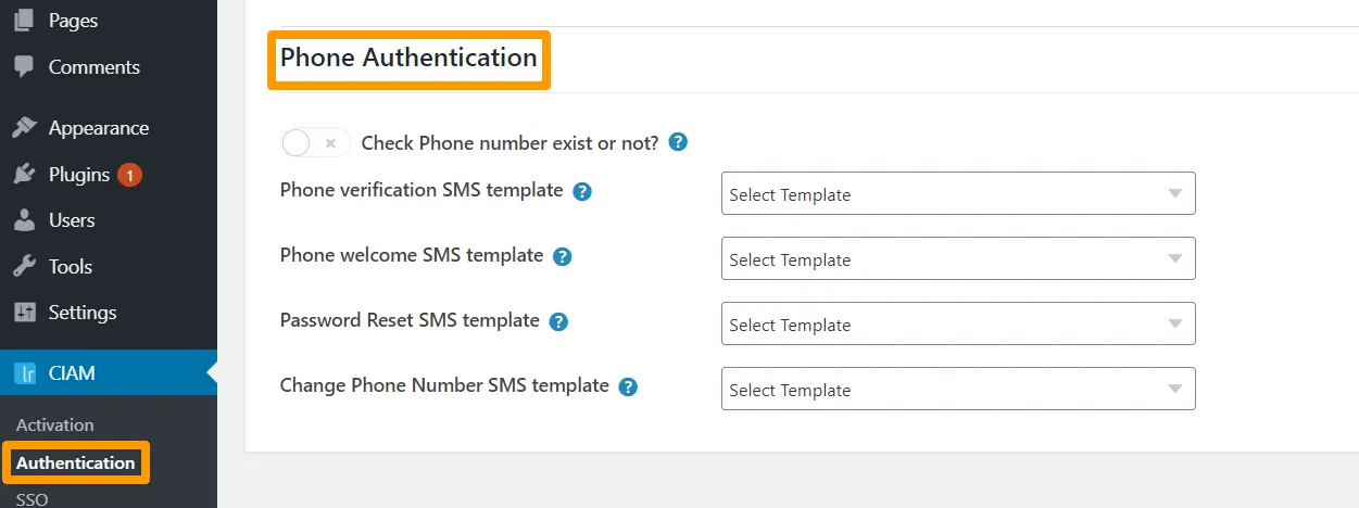 Authentication Settings ‹ Phone
