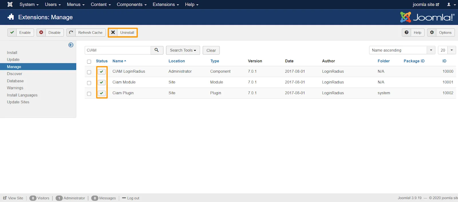 Extensions Manage Joomla Site Administration 1 1
