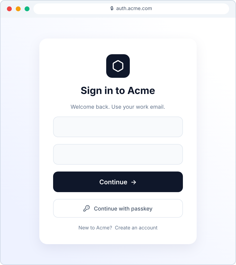 Branded login page, light theme